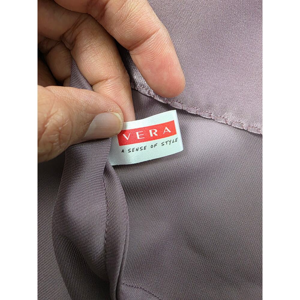 Vera Mauve Satin Lace-Up Back Midi Dress M Coquette Minimalist Slip Bridesmaid - Picture 10 of 11